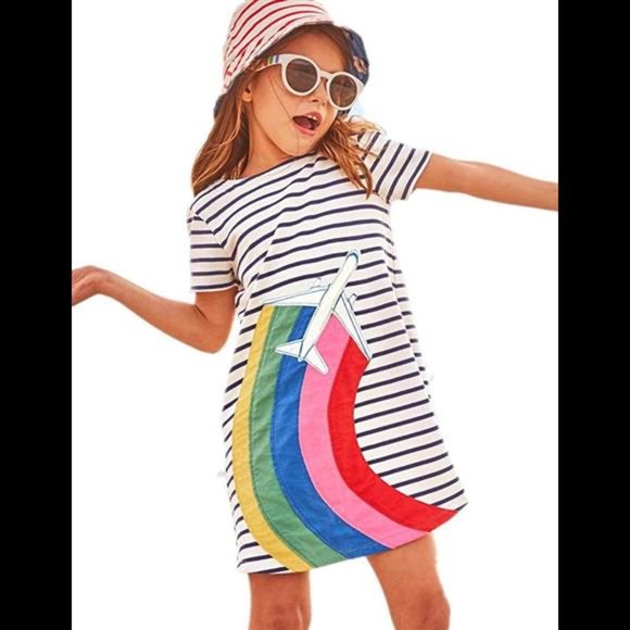 Little Girls Cotton Dress Short Sleeves Casual Summer